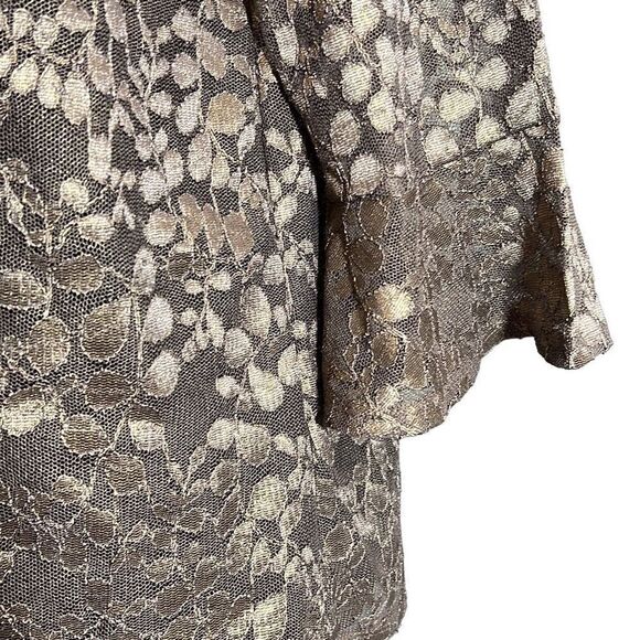 Adrianna Papell Women's Laced Mesh Leaf Pattern Metallic Gray Flouncy Sleeves XL - Picture 3 of 7